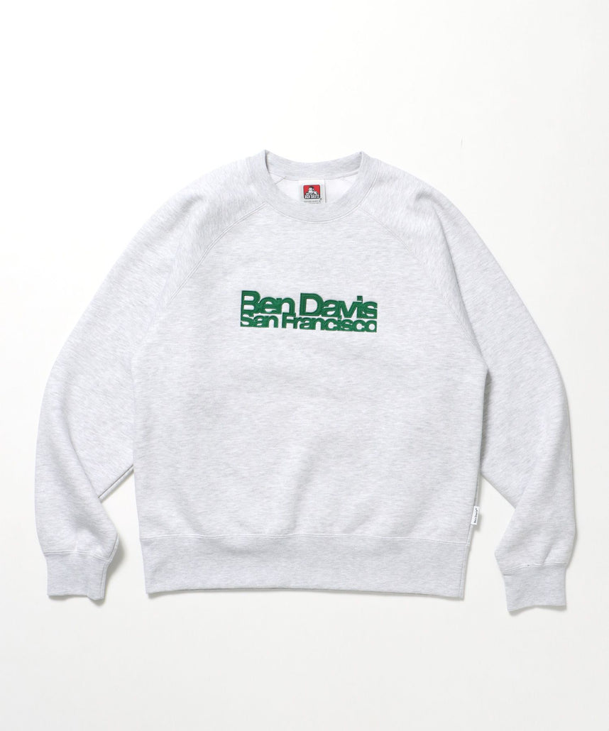【BEN DAVIS(ベンデイビス)】CENTER LOGO RAGLAN CREW (70's FIT) / スウェット ラグラン クルーネック 刺繍 裏起毛 アッシュグレー