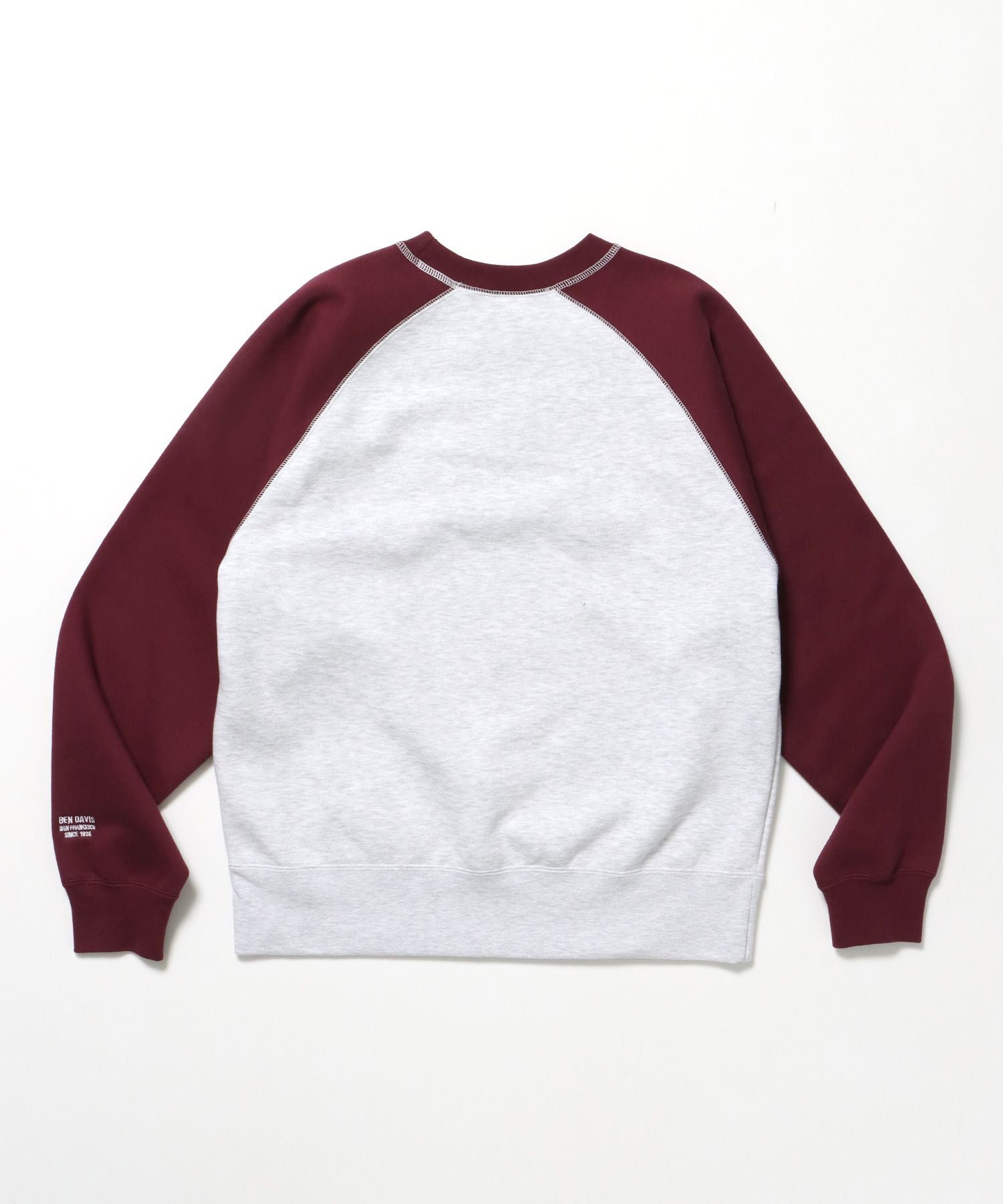 CENTER LOGO RAGLAN CREW (70's FIT) / スウェット ラグラン クルーネック 刺繍 裏起毛 バーガンディー