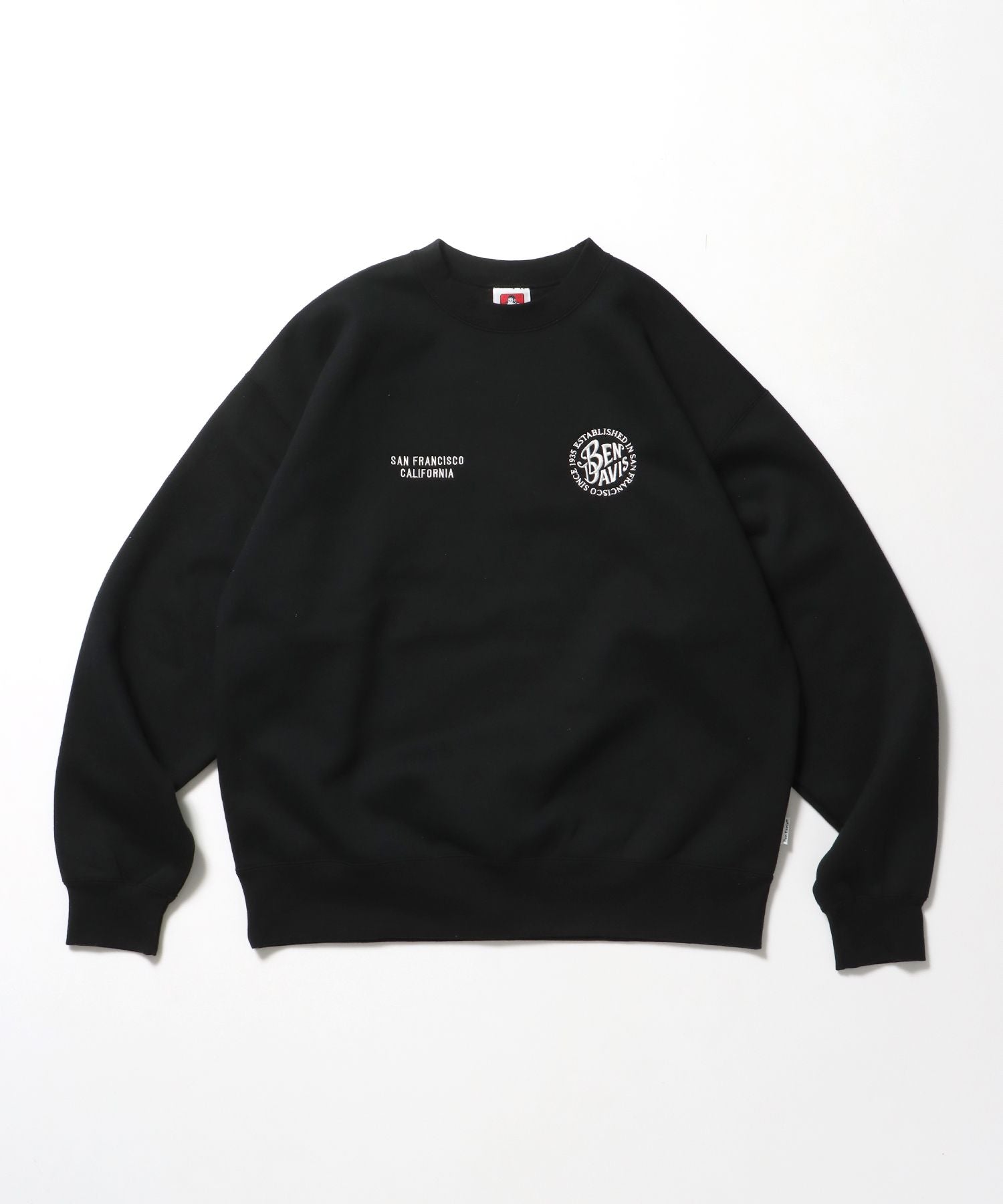 【BEN DAVIS(ベンデイビス)】CIRCLE EMB CREW / スウェット ラグラン クルーネック 刺繍 裏起毛 ブラック