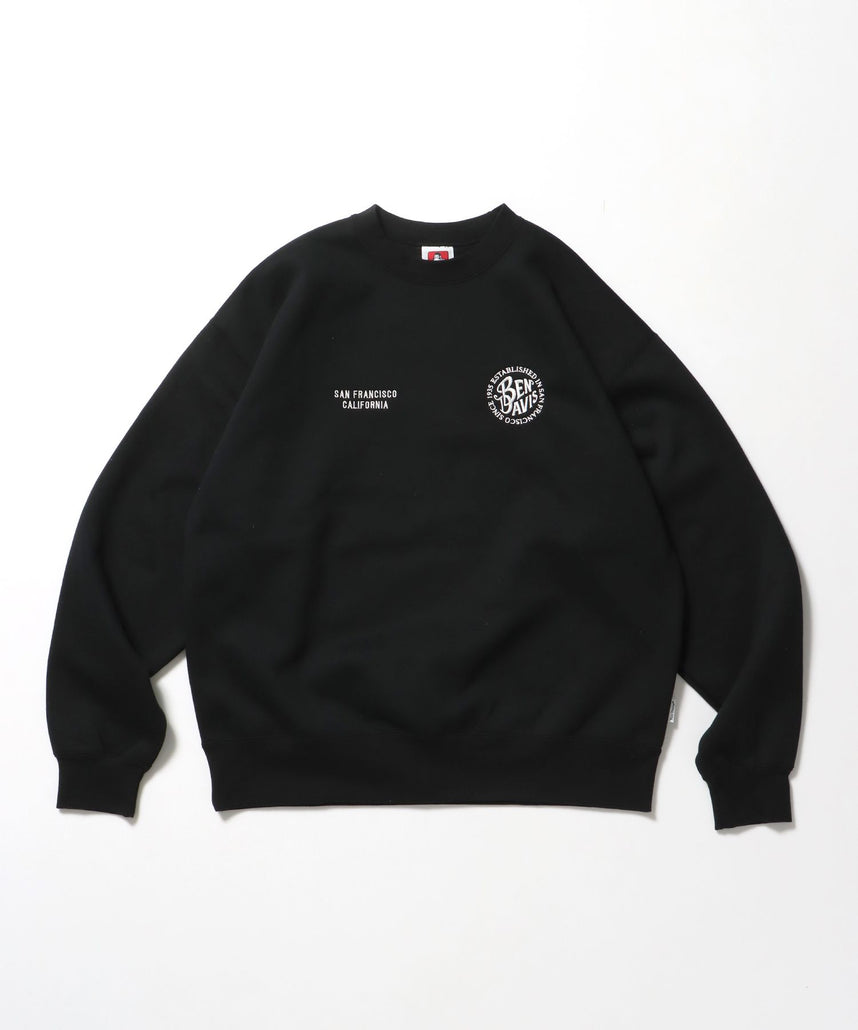 【BEN DAVIS(ベンデイビス)】CIRCLE EMB CREW / スウェット ラグラン クルーネック 刺繍 裏起毛 ブラック