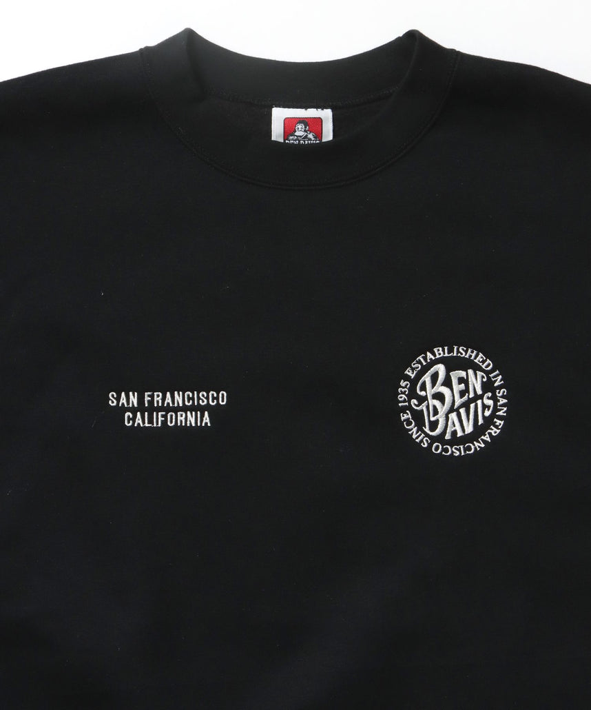 CIRCLE EMB CREW / スウェット ラグラン クルーネック 刺繍 裏起毛 ブラック