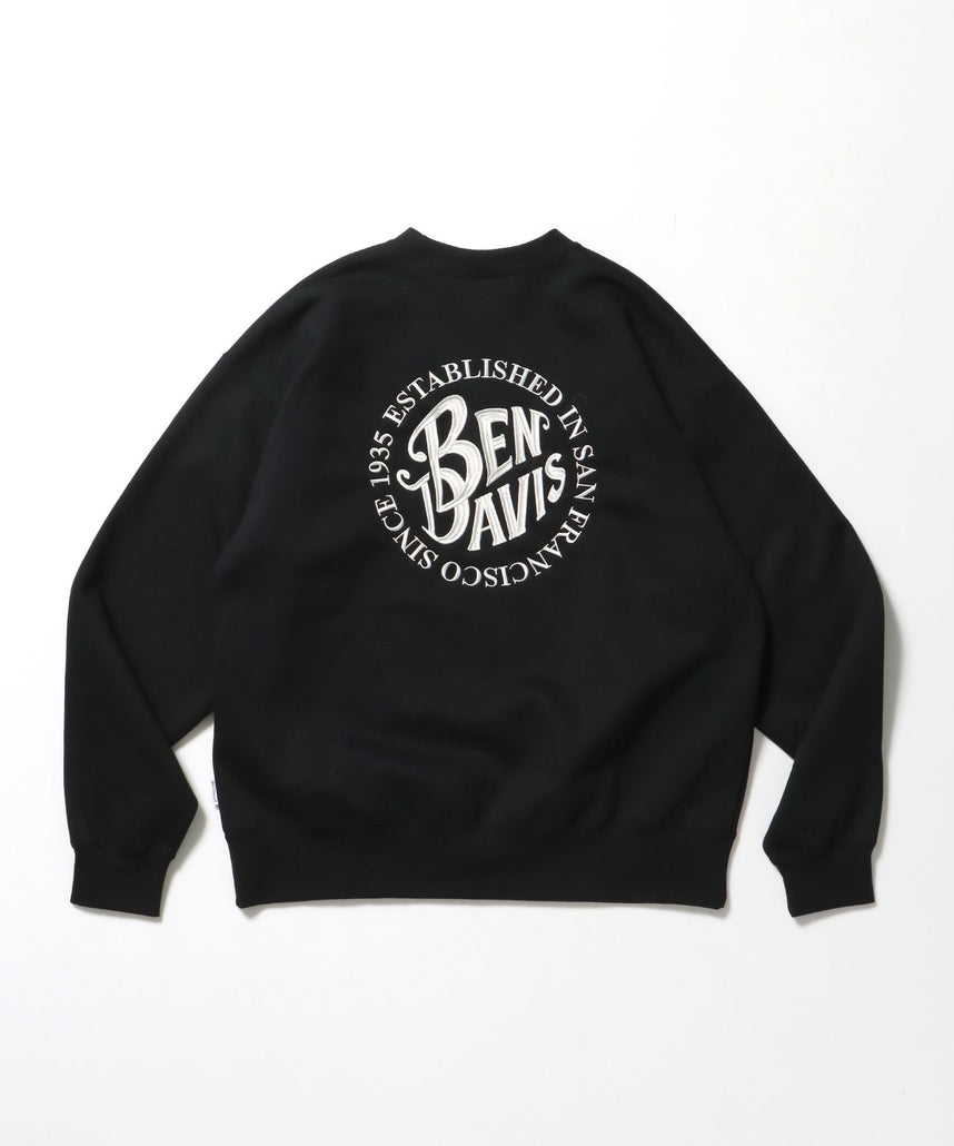 【BEN DAVIS(ベンデイビス)】CIRCLE EMB CREW / スウェット ラグラン クルーネック 刺繍 裏起毛 ブラック