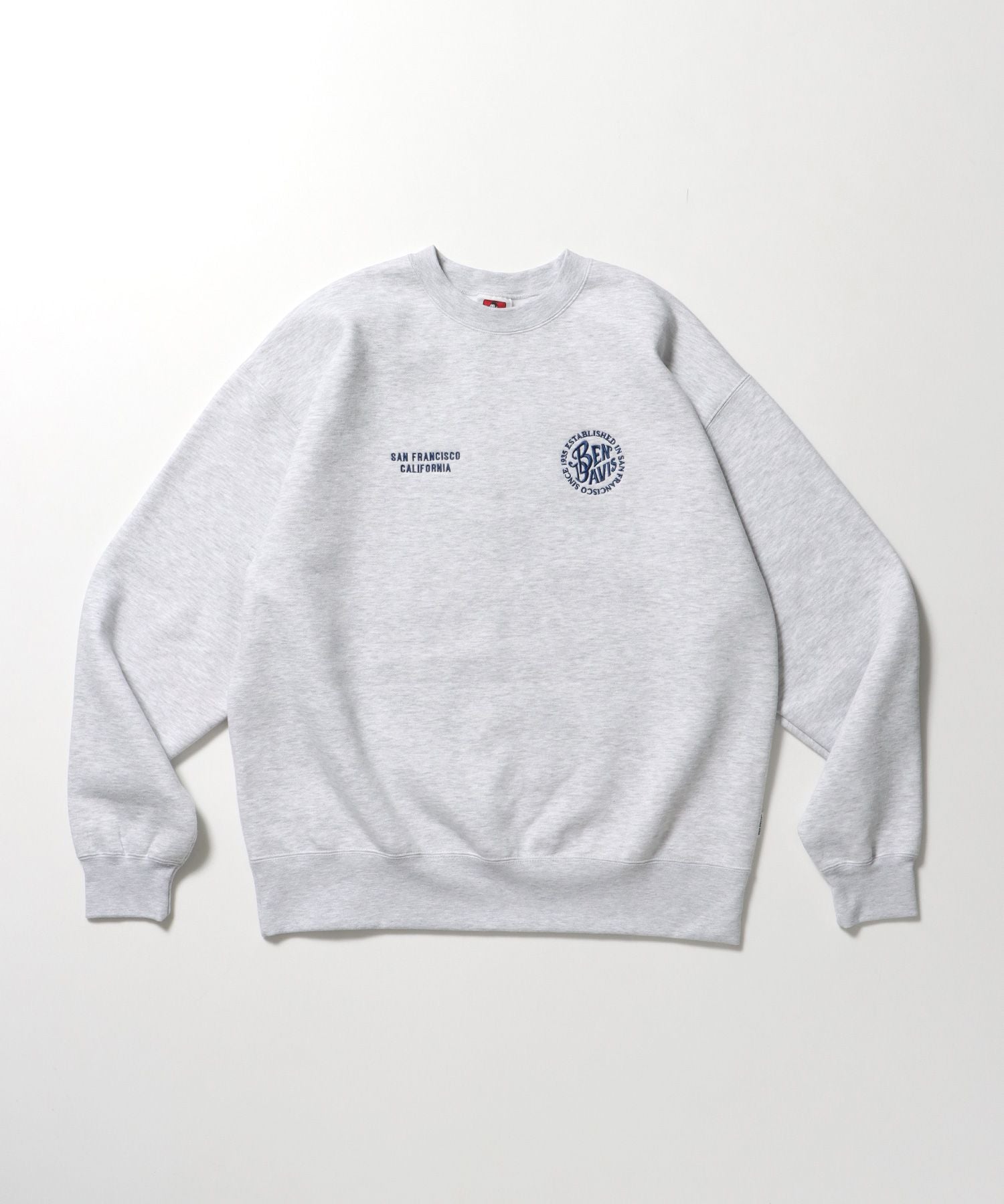 【BEN DAVIS(ベンデイビス)】CIRCLE EMB CREW / スウェット ラグラン クルーネック 刺繍 裏起毛 アッシュグレー