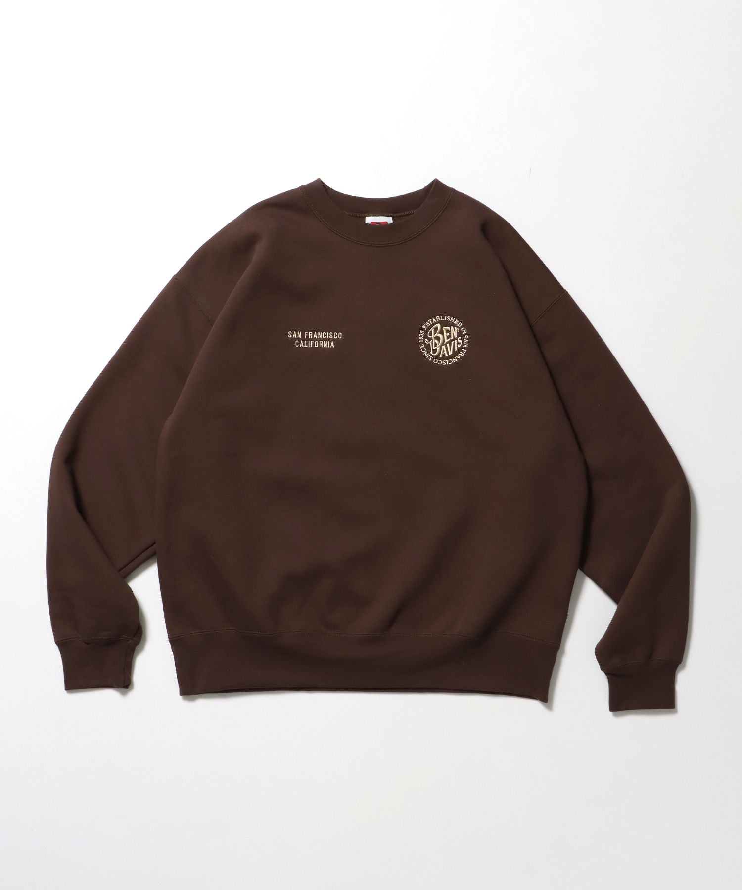 【BEN DAVIS(ベンデイビス)】CIRCLE EMB CREW / スウェット ラグラン クルーネック 刺繍 裏起毛 ブラウン