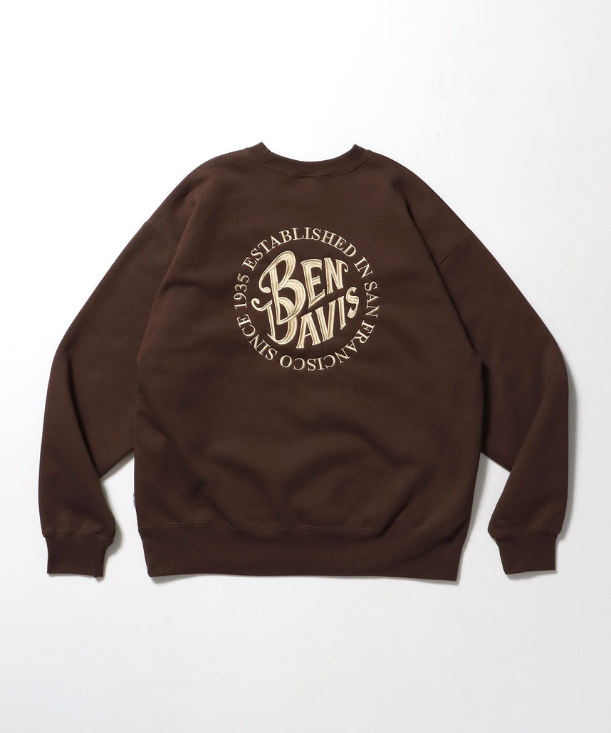 【BEN DAVIS(ベンデイビス)】CIRCLE EMB CREW / スウェット ラグラン クルーネック 刺繍 裏起毛 ブラウン