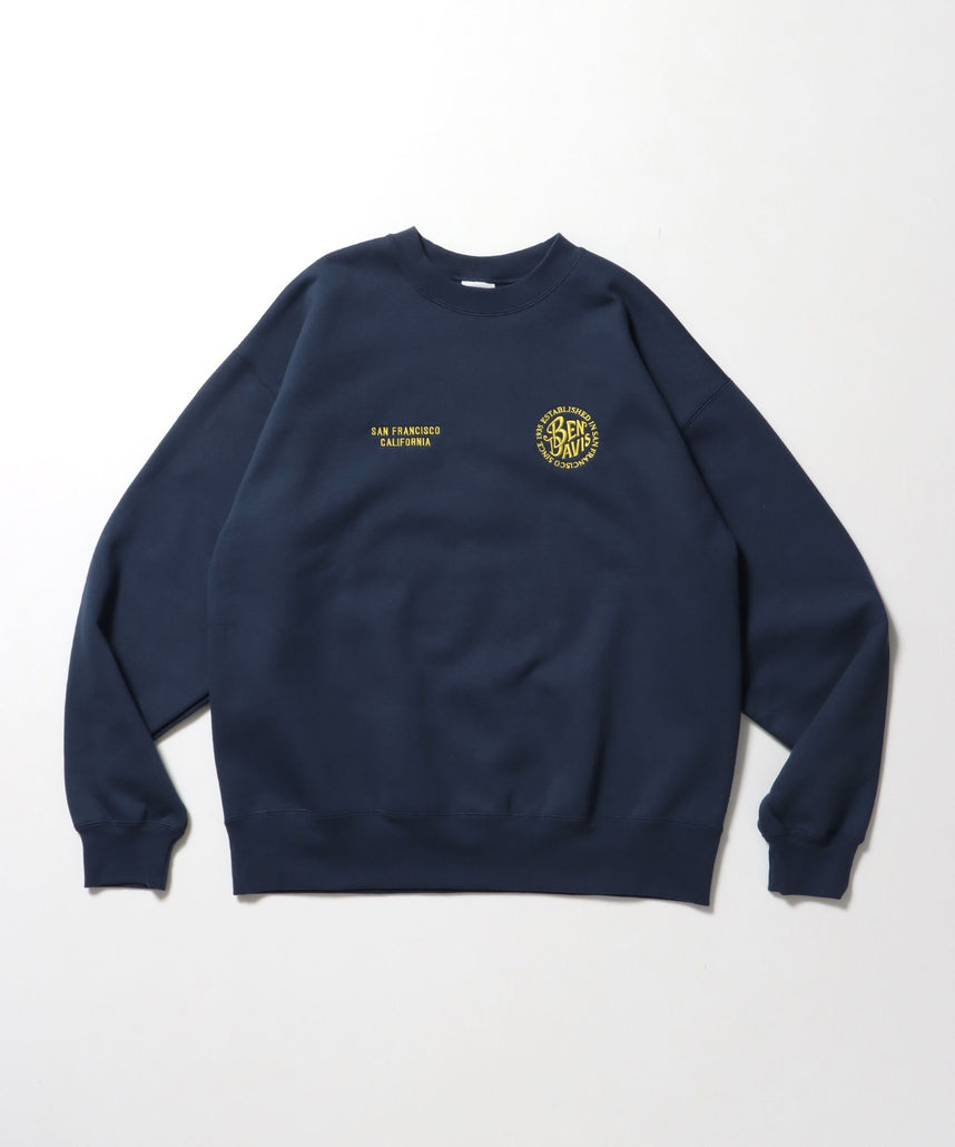 【BEN DAVIS(ベンデイビス)】CIRCLE EMB CREW / スウェット ラグラン クルーネック 刺繍 裏起毛 ブルーグレー