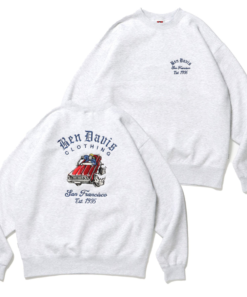 【BEN DAVIS(ベンデイビス)】LOWRIDE EMB CREW / スウェット ラグラン クルーネック 刺繍 裏起毛 ラグラン アッシュグレー
