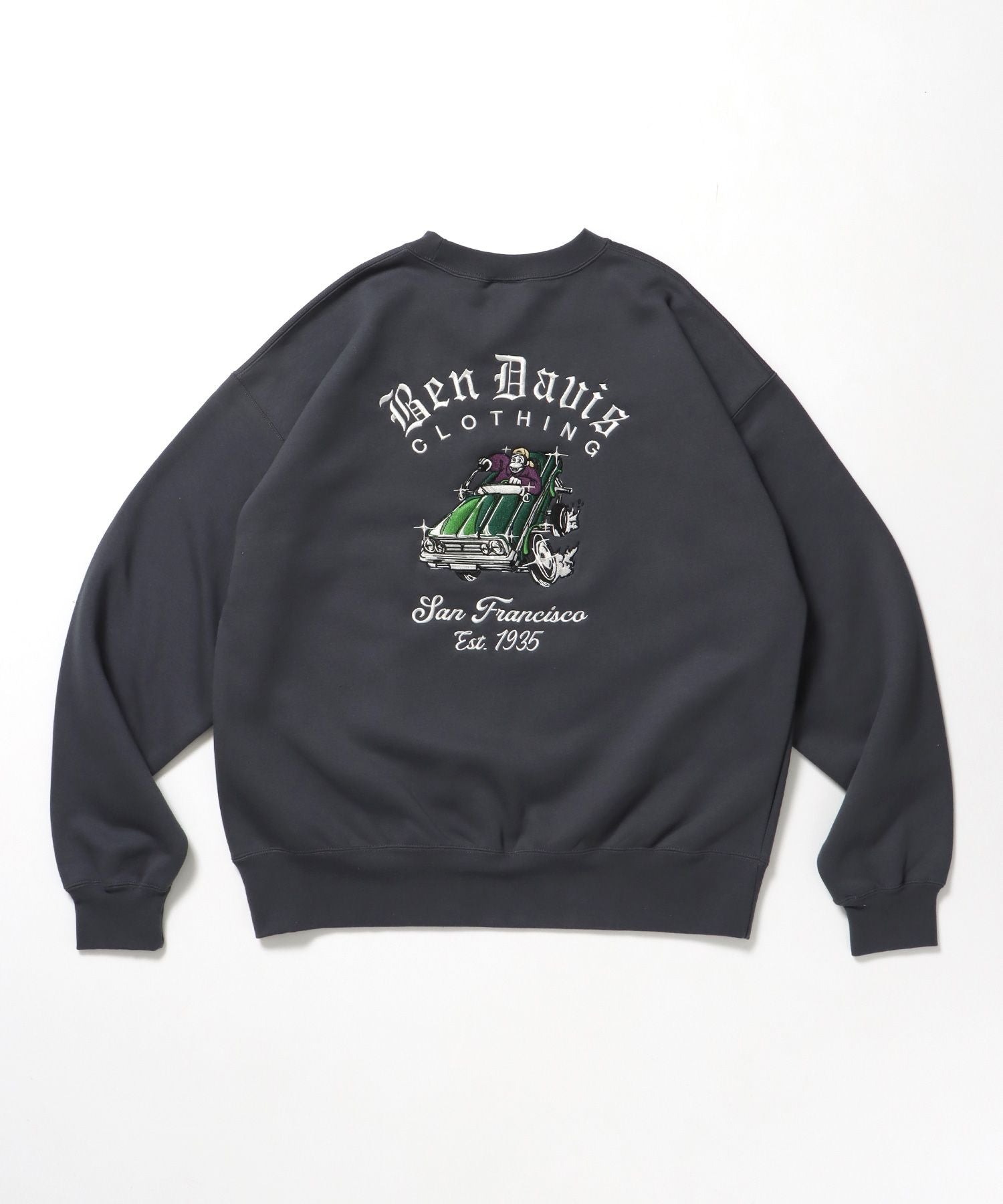 【BEN DAVIS(ベンデイビス)】LOWRIDE EMB CREW / スウェット ラグラン クルーネック 刺繍 裏起毛 ラグラン チャコール