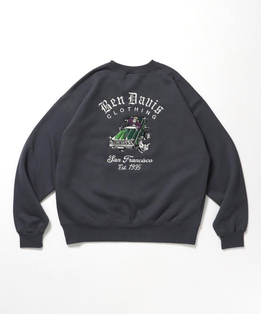 【BEN DAVIS(ベンデイビス)】LOWRIDE EMB CREW / スウェット ラグラン クルーネック 刺繍 裏起毛 ラグラン チャコール