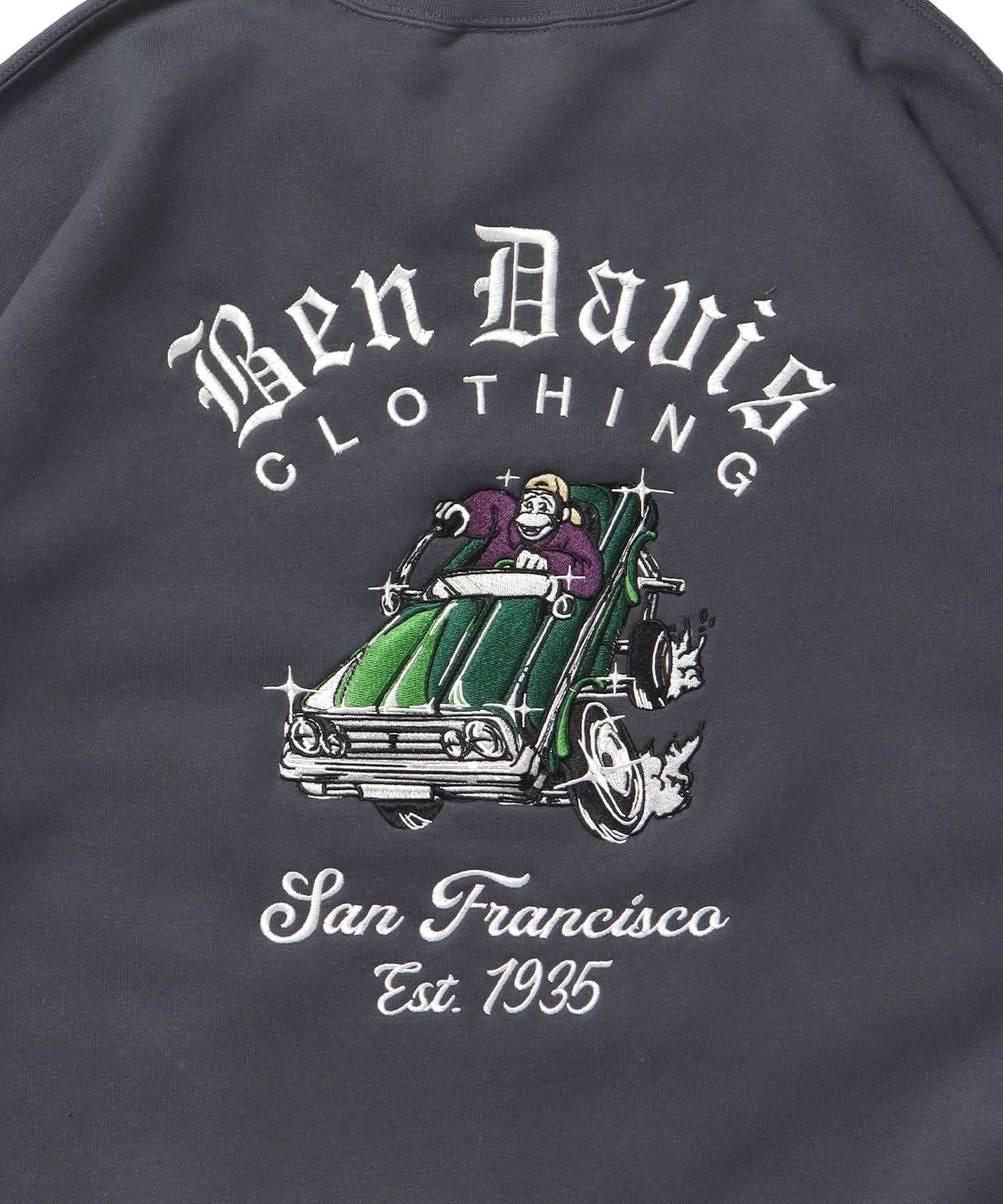 LOWRIDE EMB CREW / スウェット ラグラン クルーネック 刺繍 裏起毛 ラグラン チャコール