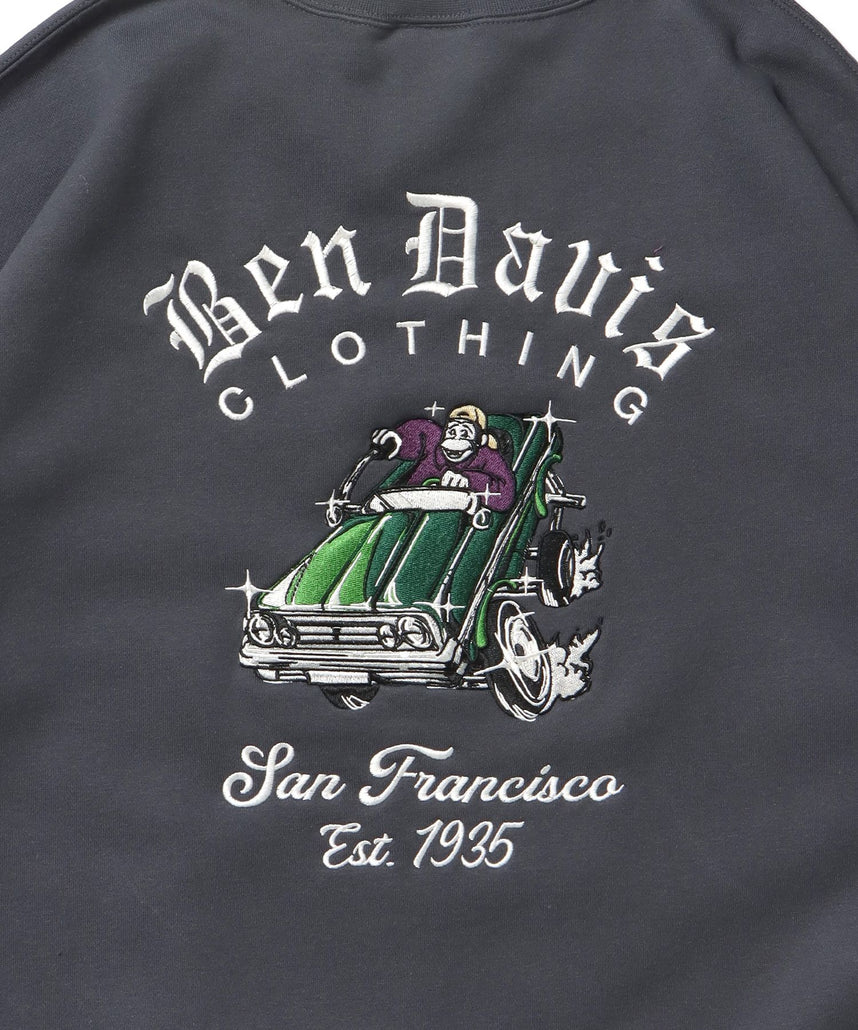 LOWRIDE EMB CREW / スウェット ラグラン クルーネック 刺繍 裏起毛 ラグラン チャコール