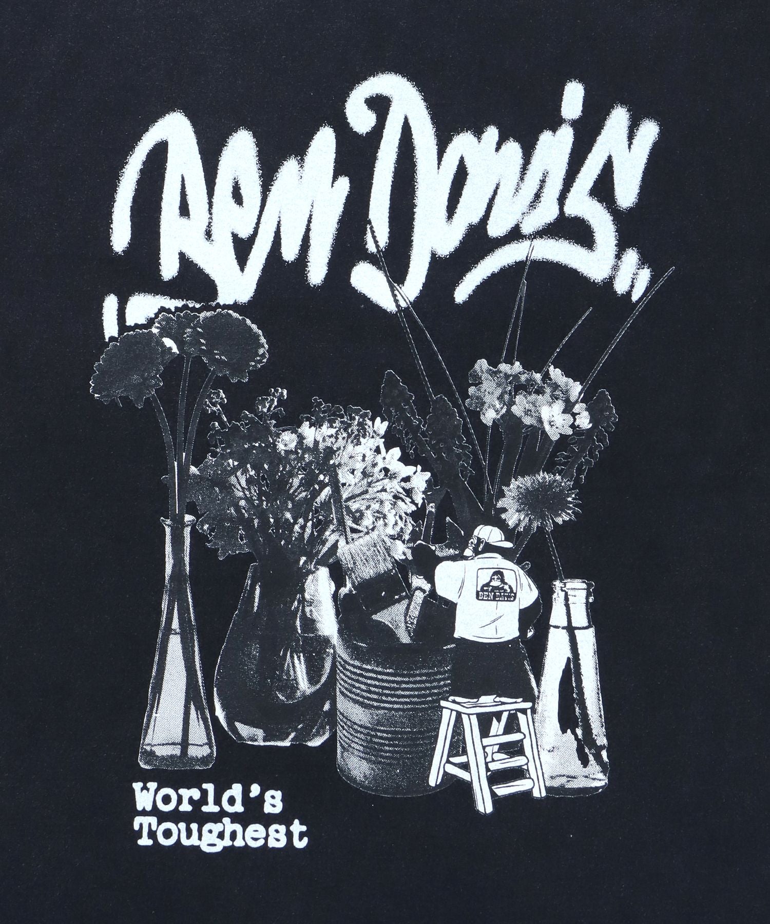 FLOWER VASE VNTG TEE / Tシャツ クルーネック 半袖 オーバーサイズ ワンポイント 加工 ブラック
