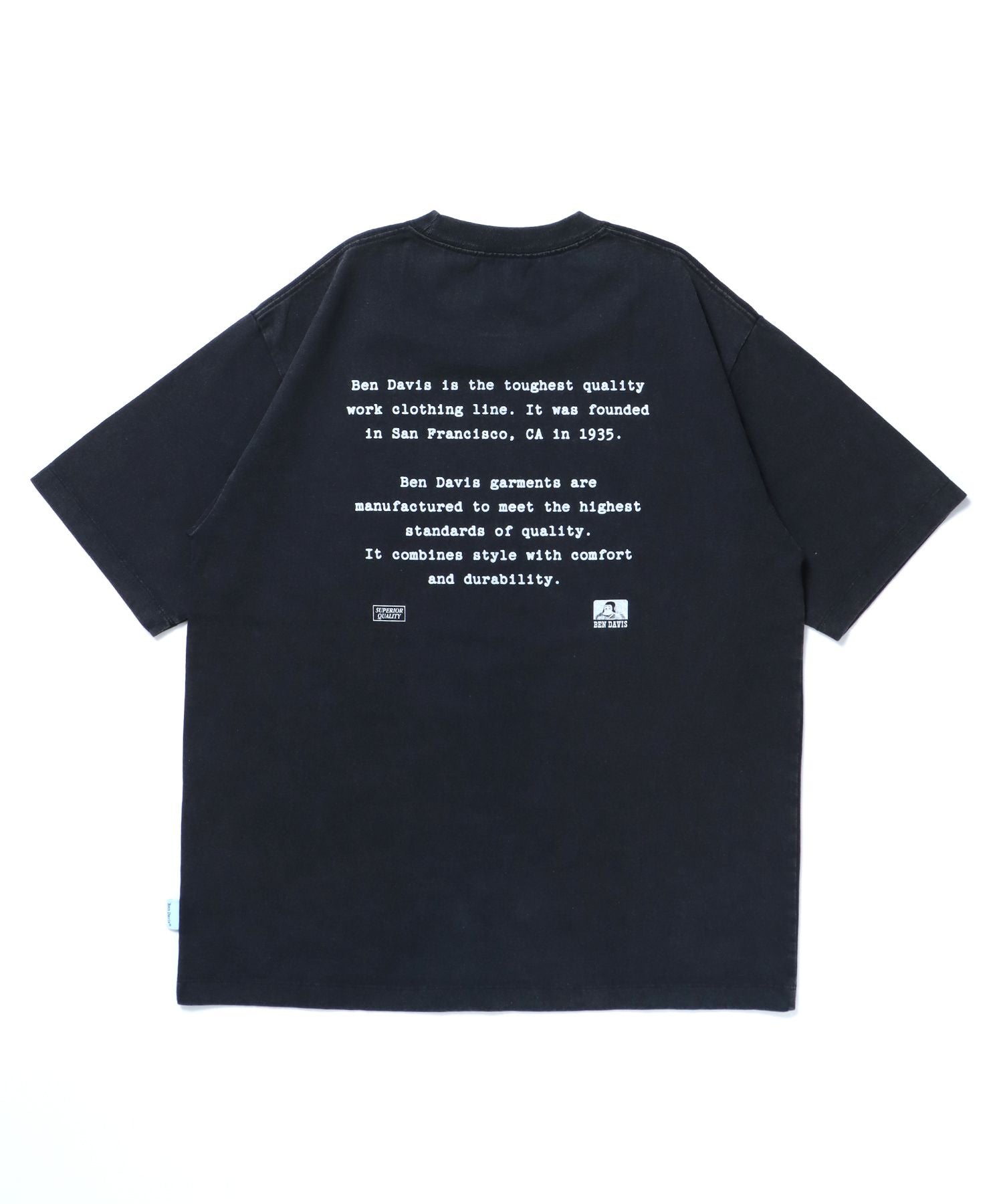 【BEN DAVIS(ベンデイビス)】FLOWER VASE VNTG TEE / Tシャツ クルーネック 半袖 オーバーサイズ ワンポイント 加工 ブラック