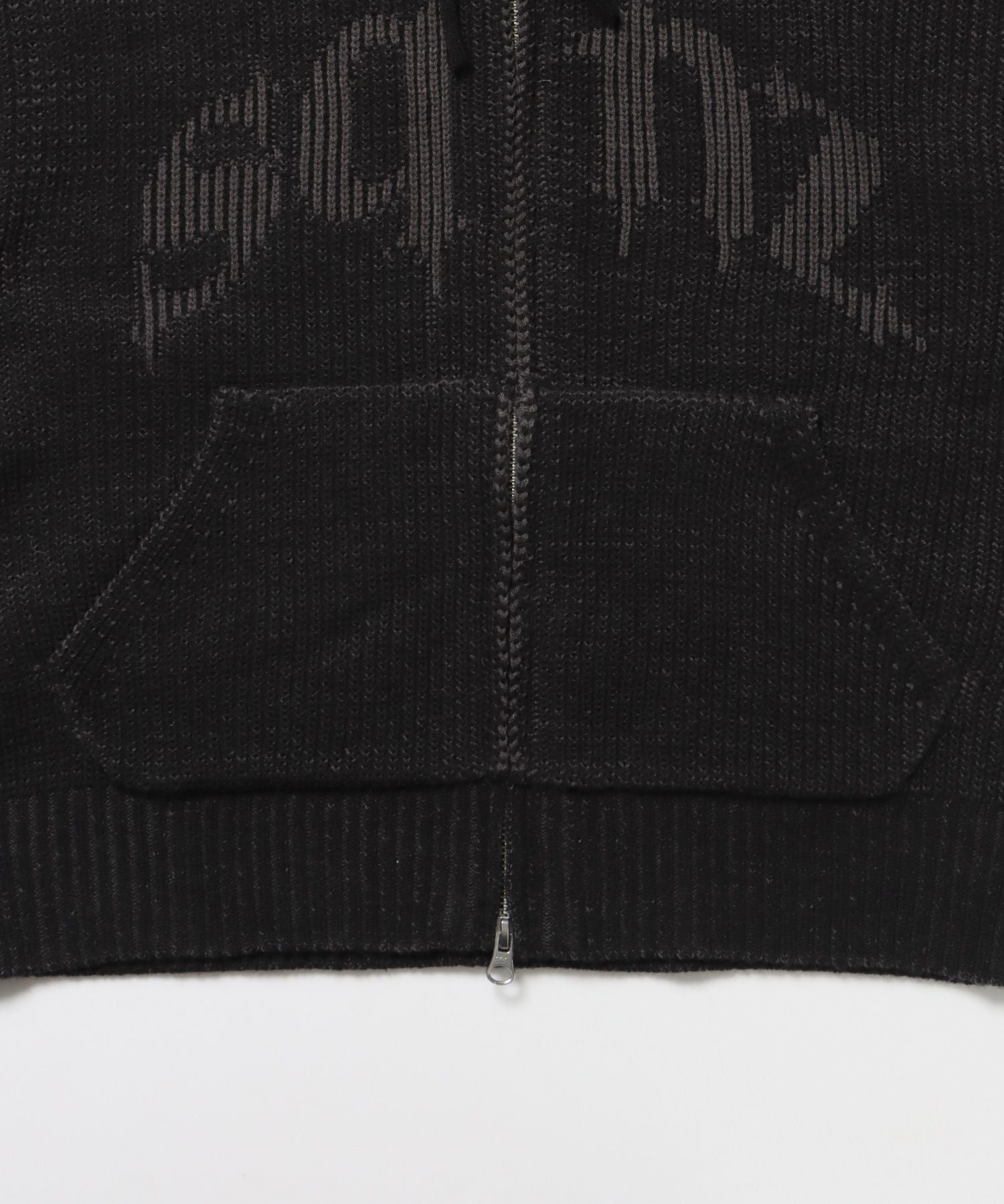 sqnz knit zip p/k / ニット ジップパーカー ダブルジップ フーディ ヴィンテージ 加工 ブラック