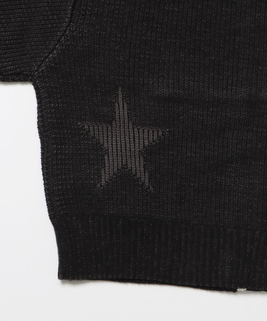 sqnz knit zip p/k / ニット ジップパーカー ダブルジップ フーディ ヴィンテージ 加工 ブラック