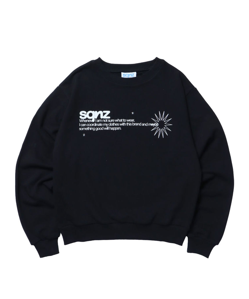 【sqnz(エスキュンズ)sqnz star studs logo sweat / ワンポイント プリント スウェット クルーネック 裏毛 ブラック