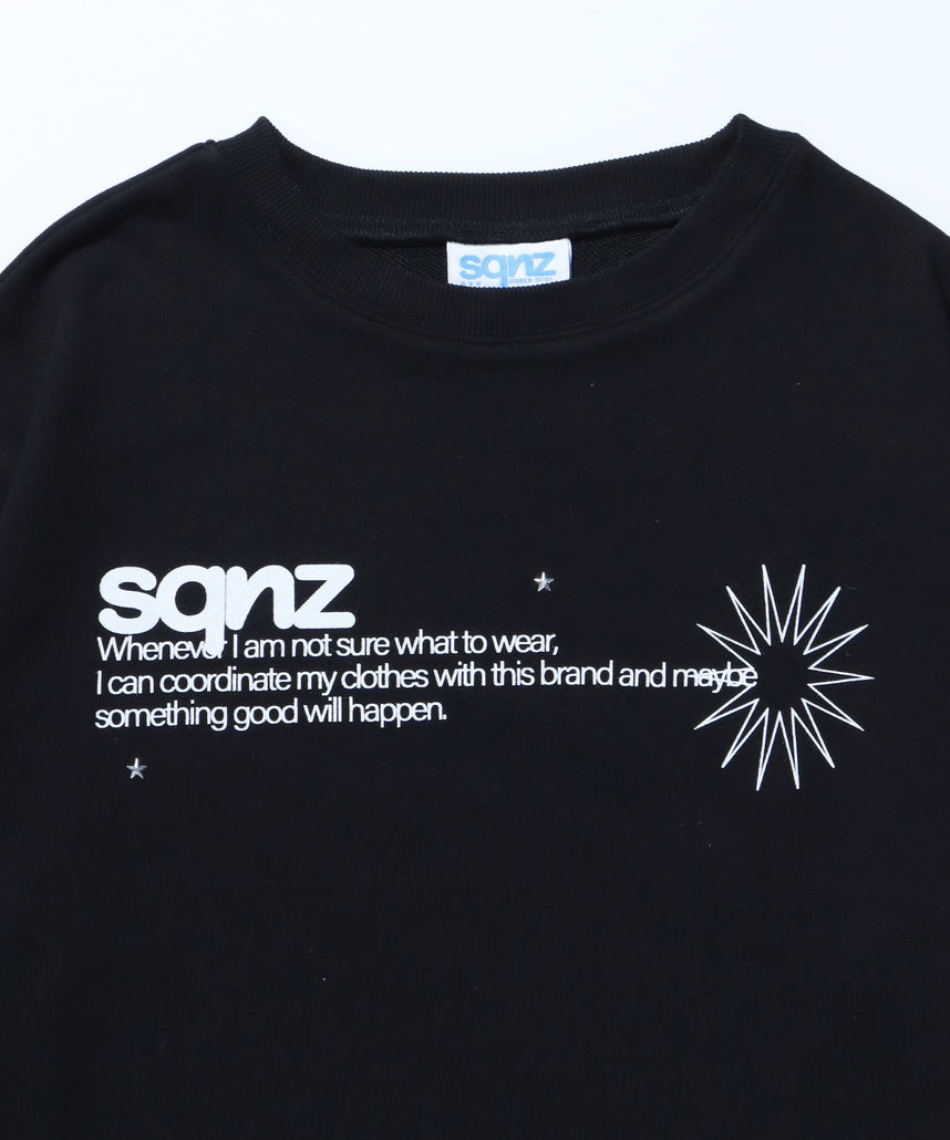 sqnz star studs logo sweat / ワンポイント プリント スウェット クルーネック 裏毛 ブラック
