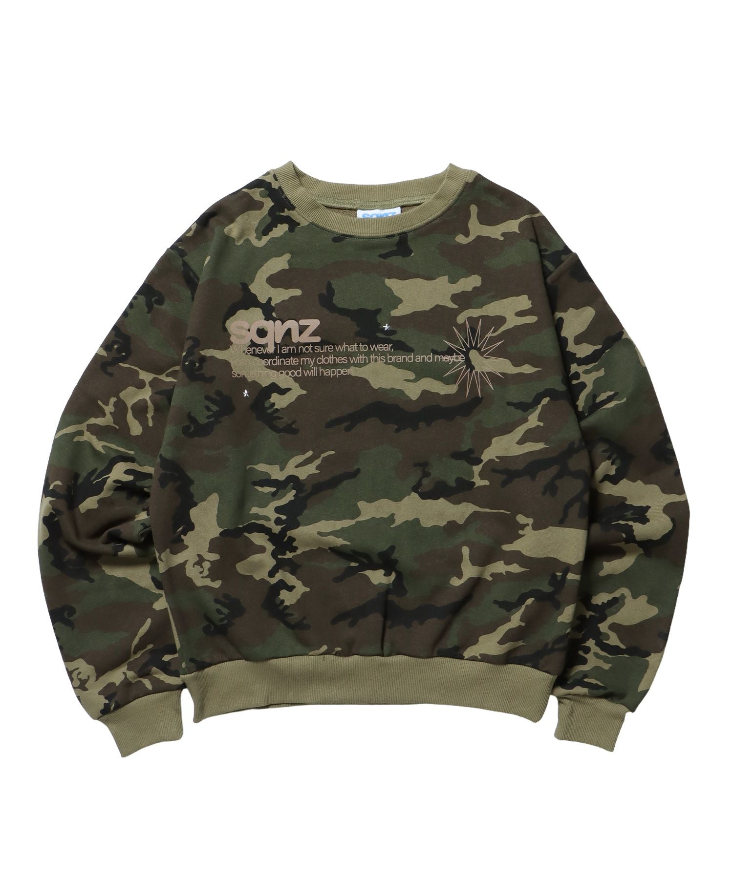 【sqnz(エスキュンズ)sqnz star studs logo sweat / ワンポイント プリント スウェット クルーネック 裏毛 柄80