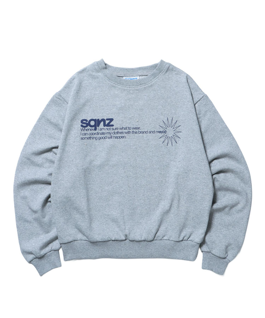 【sqnz(エスキュンズ)sqnz star studs logo sweat / ワンポイント プリント スウェット クルーネック 裏毛 グレー