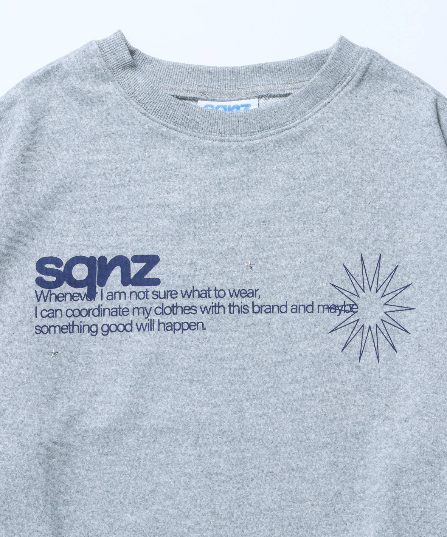 sqnz star studs logo sweat / ワンポイント プリント スウェット クルーネック 裏毛 グレー