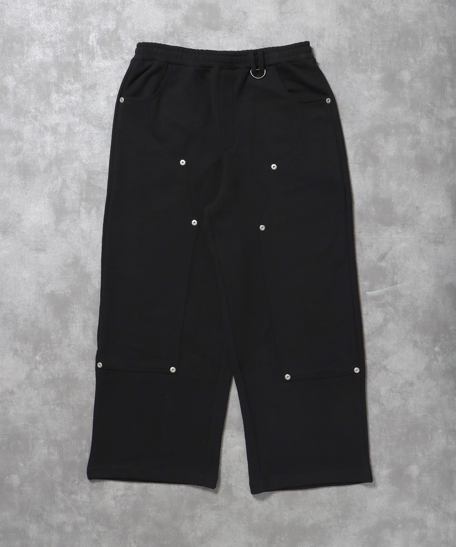 【FFEIN(フェイン)】ダブルニーパギースウェットパンツ / ダブルニー スウェット 裏毛 パンツ リベット ブラック