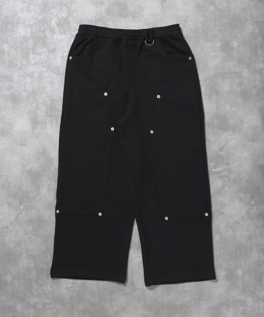 【FFEIN(フェイン)】ダブルニーパギースウェットパンツ / ダブルニー スウェット 裏毛 パンツ リベット ブラック