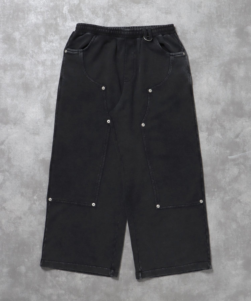 【FFEIN(フェイン)】ダブルニーパギースウェットパンツ / ダブルニー スウェット 裏毛 パンツ リベット チャコール