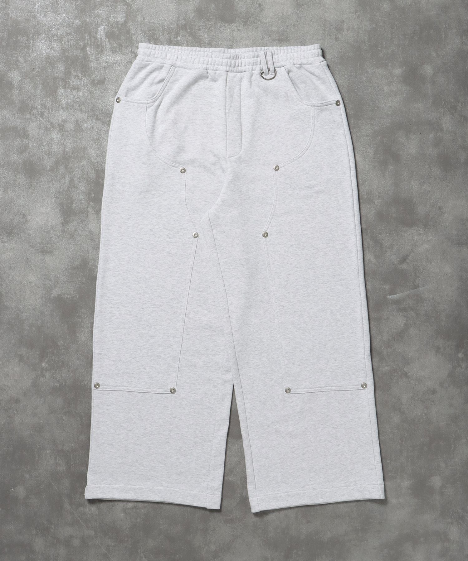 【FFEIN(フェイン)】ダブルニーパギースウェットパンツ / ダブルニー スウェット 裏毛 パンツ リベット アッシュグレー