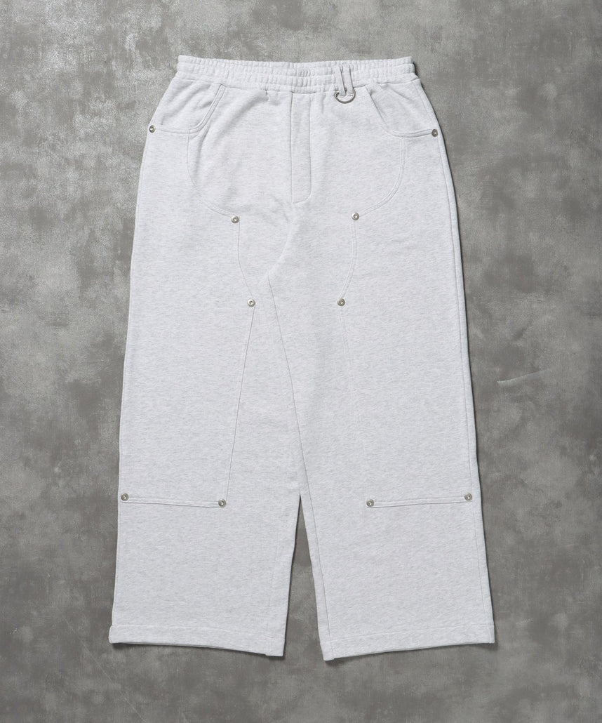 【FFEIN(フェイン)】ダブルニーパギースウェットパンツ / ダブルニー スウェット 裏毛 パンツ リベット アッシュグレー