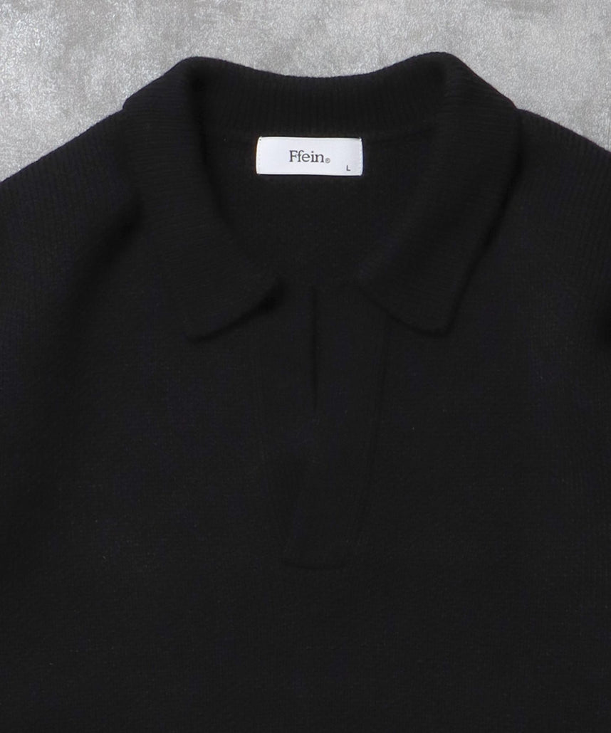 ネーム付きスキッパーニット / ニット セーター ポロカラー シンプル 無地 ワンポイント ブラック