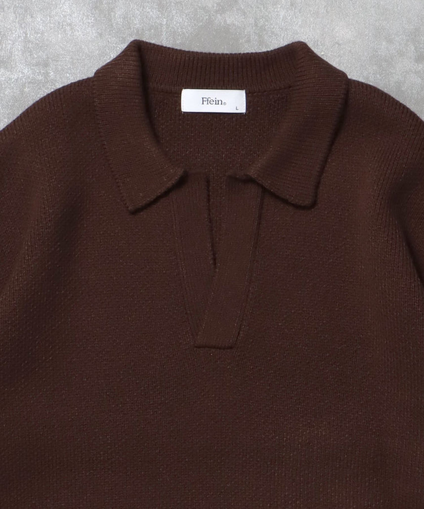 ネーム付きスキッパーニット / ニット セーター ポロカラー シンプル 無地 ワンポイント ブラウン