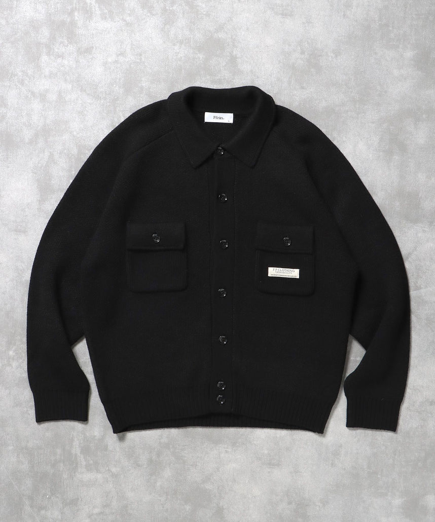 【FFEIN(フェイン)】ダブルポケットニットジャケット / ジャケット ニット ビスネーム シンプル ポケット ブラック