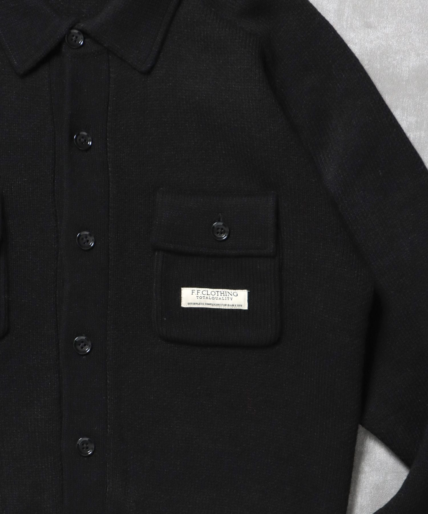 ダブルポケットニットジャケット / ジャケット ニット ビスネーム シンプル ポケット ブラック