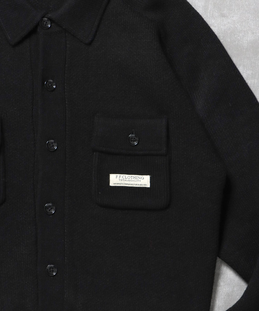 ダブルポケットニットジャケット / ジャケット ニット ビスネーム シンプル ポケット ブラック