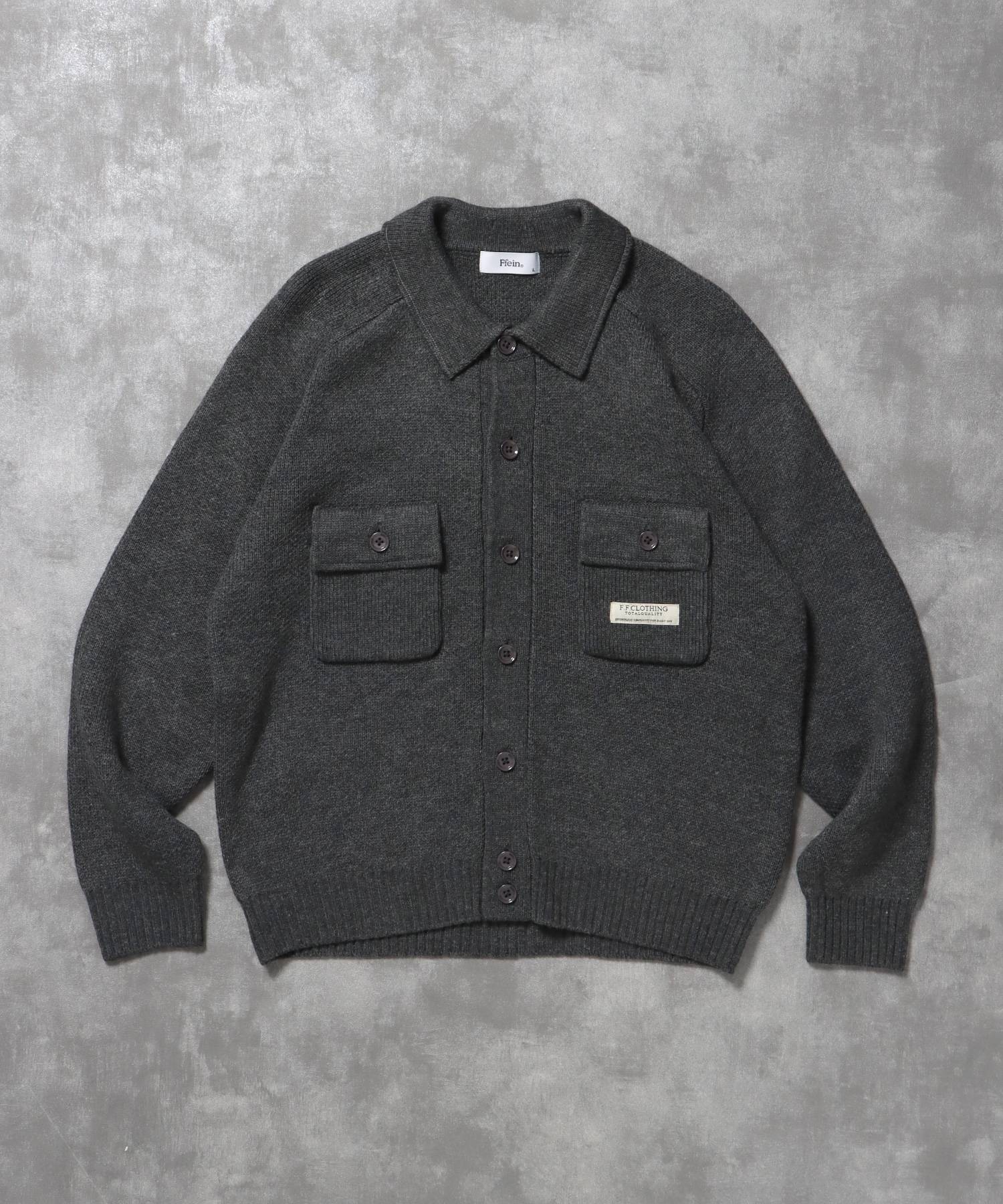 【FFEIN(フェイン)】ダブルポケットニットジャケット / ジャケット ニット ビスネーム シンプル ポケット グレー