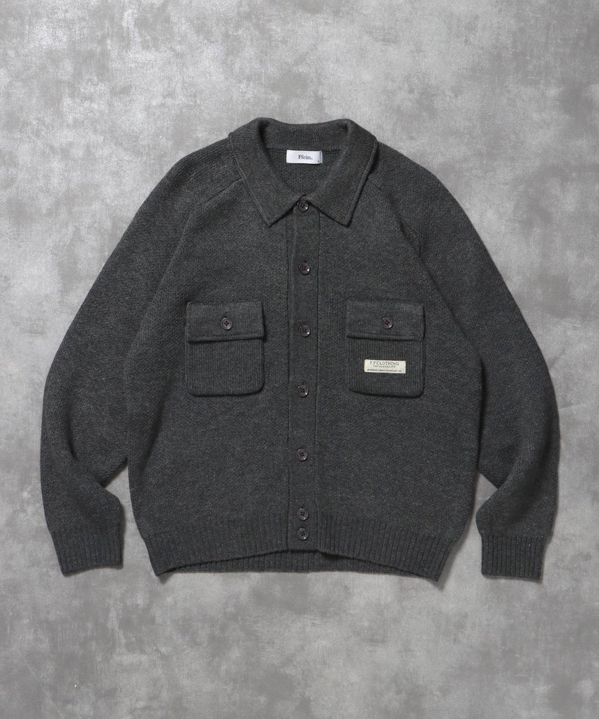【FFEIN(フェイン)】ダブルポケットニットジャケット / ジャケット ニット ビスネーム シンプル ポケット グレー