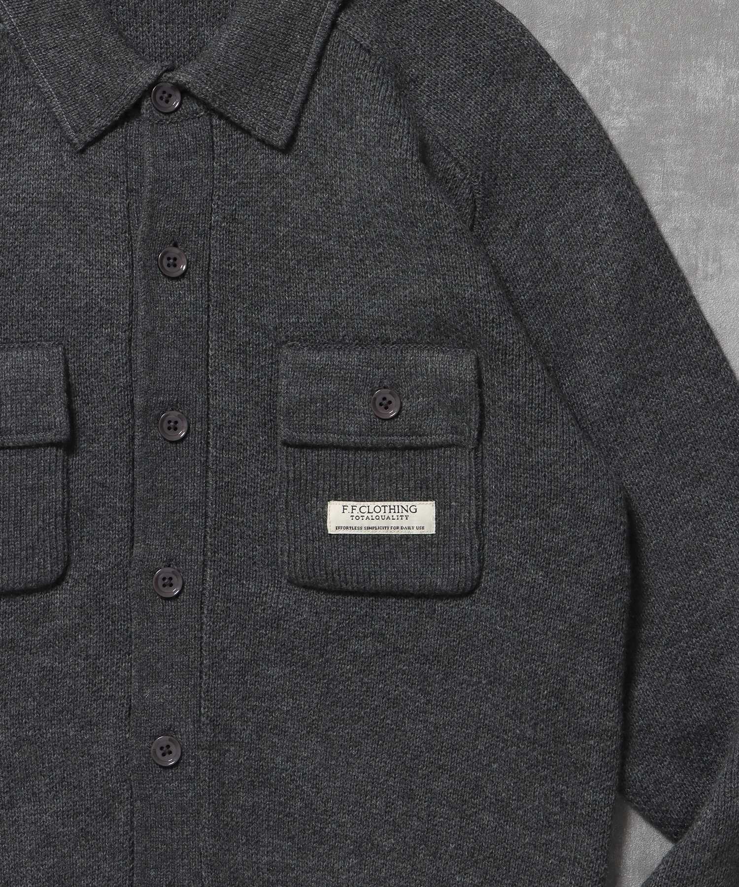 ダブルポケットニットジャケット / ジャケット ニット ビスネーム シンプル ポケット グレー