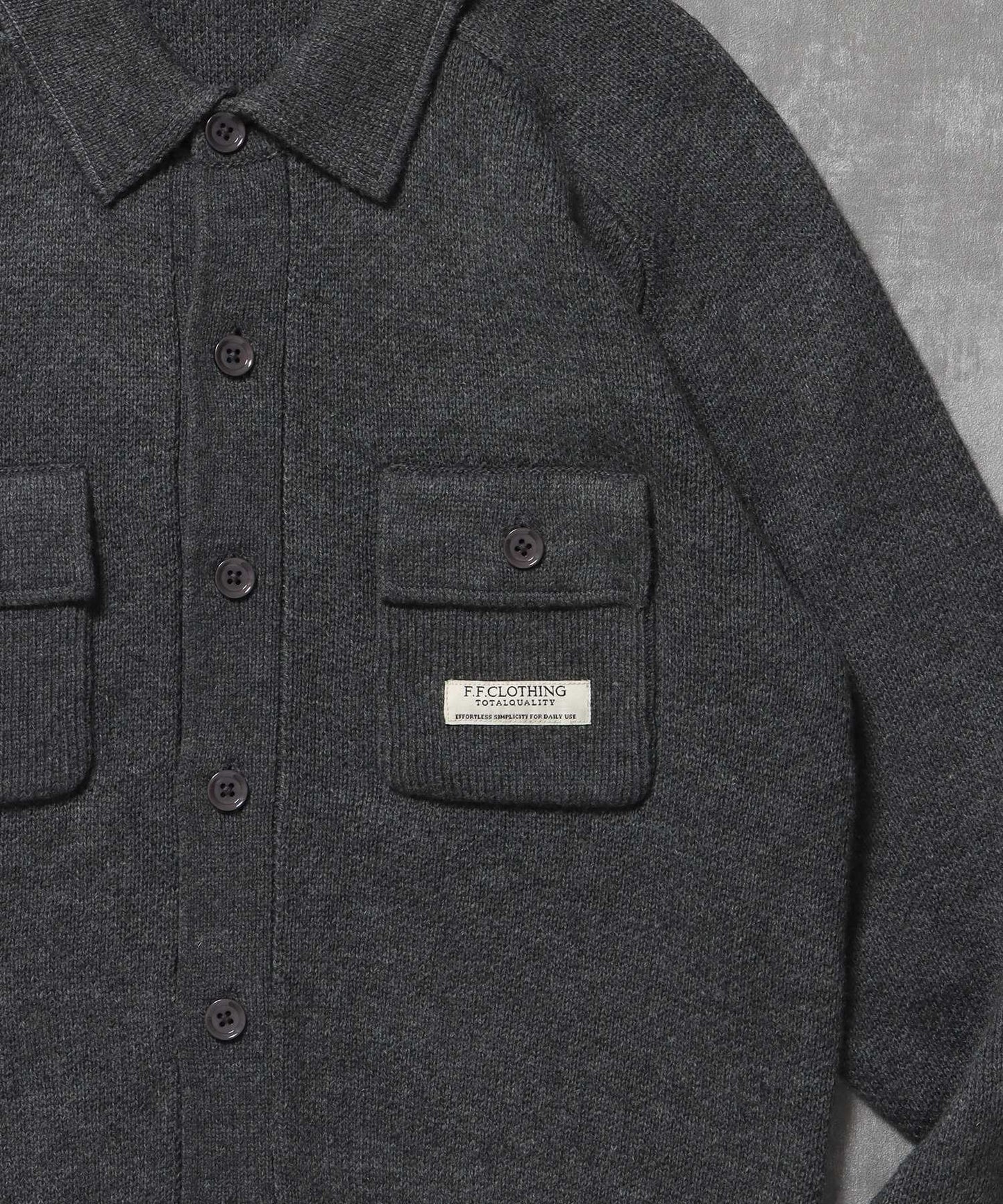 ダブルポケットニットジャケット / ジャケット ニット ビスネーム シンプル ポケット グレー