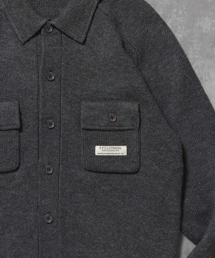 ダブルポケットニットジャケット / ジャケット ニット ビスネーム シンプル ポケット グレー