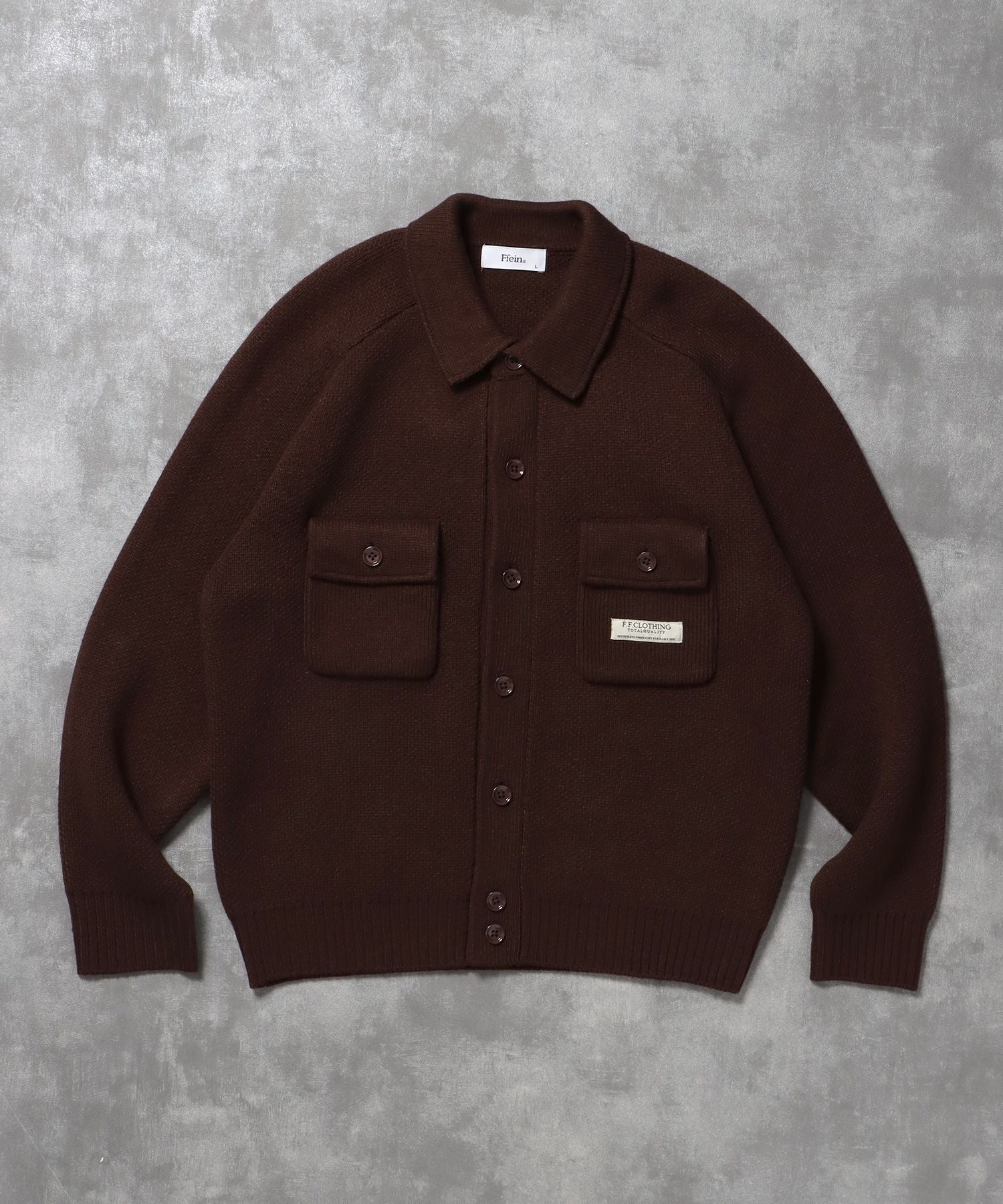 【FFEIN(フェイン)】ダブルポケットニットジャケット / ジャケット ニット ビスネーム シンプル ポケット ブラウン