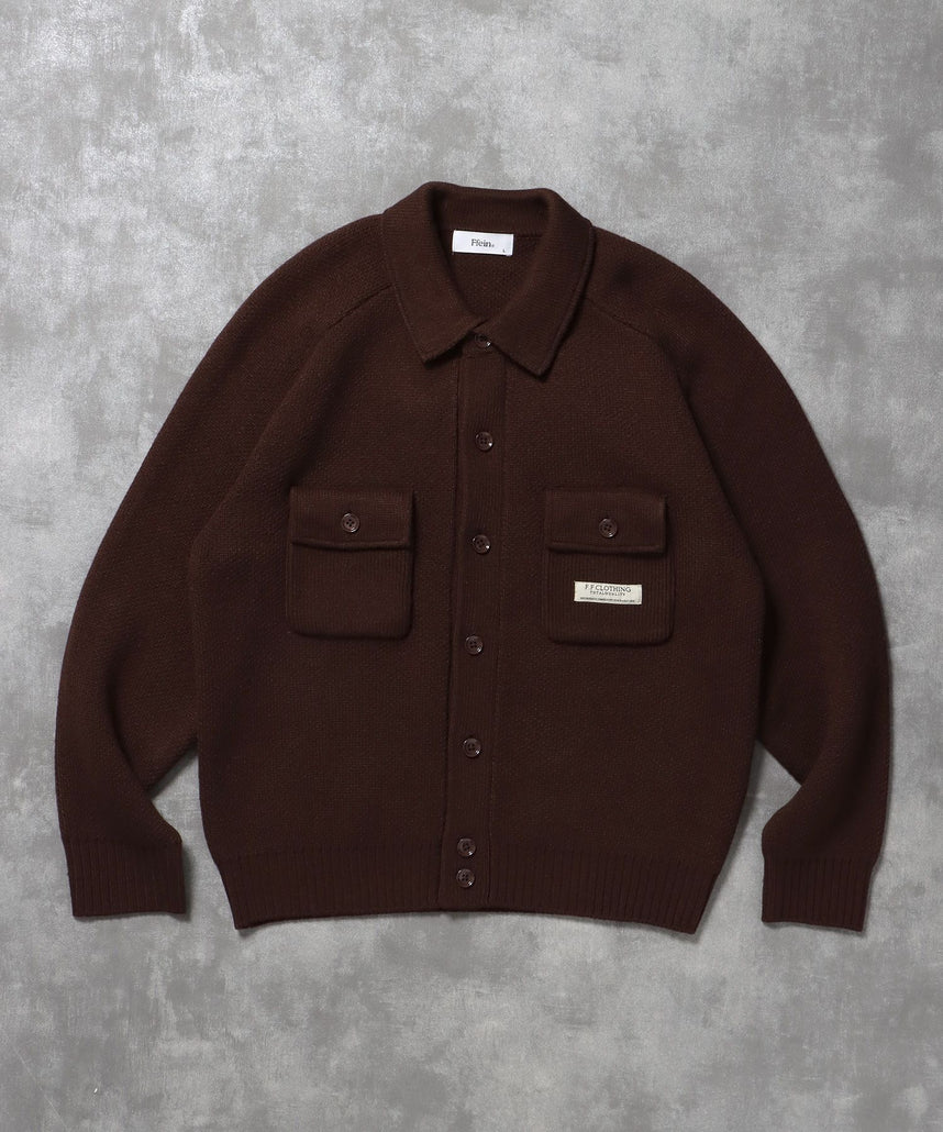 【FFEIN(フェイン)】ダブルポケットニットジャケット / ジャケット ニット ビスネーム シンプル ポケット ブラウン
