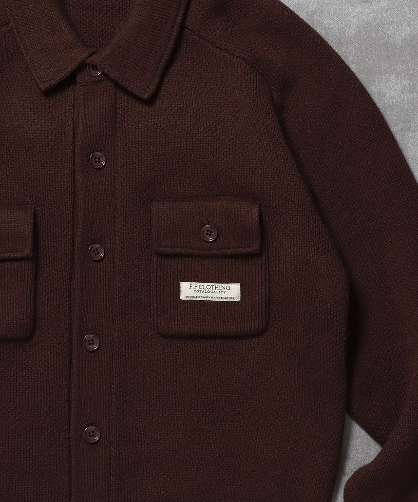 ダブルポケットニットジャケット / ジャケット ニット ビスネーム シンプル ポケット ブラウン