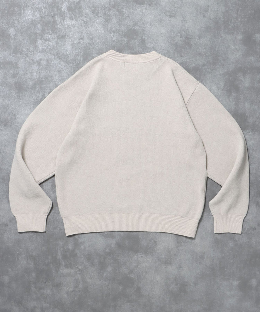 センターロゴウールライクニット / ウールライク ロゴ クルーネック ニット 刺繍 アイボリー