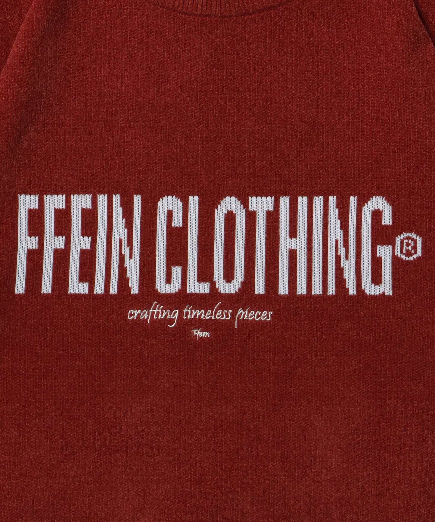 センターロゴウールライクニット / ウールライク ロゴ クルーネック ニット 刺繍 ワイン