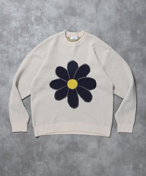 フラワーモールニット / モール ニット クルーネック 花柄 長袖 アイボリー