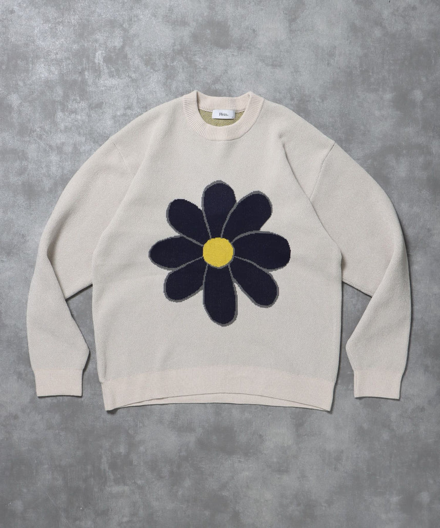 【FFEIN(フェイン)】フラワーモールニット / モール ニット クルーネック 花柄 長袖 アイボリー