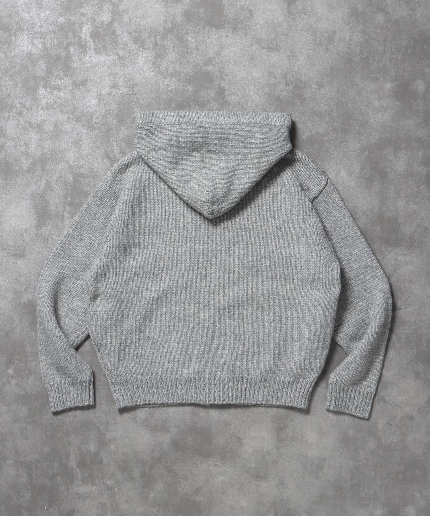 エクアドル風ヘビーニットジップアップ / ニット ダブルジップ ジップパーカー 短丈 フーディ アッシュグレー