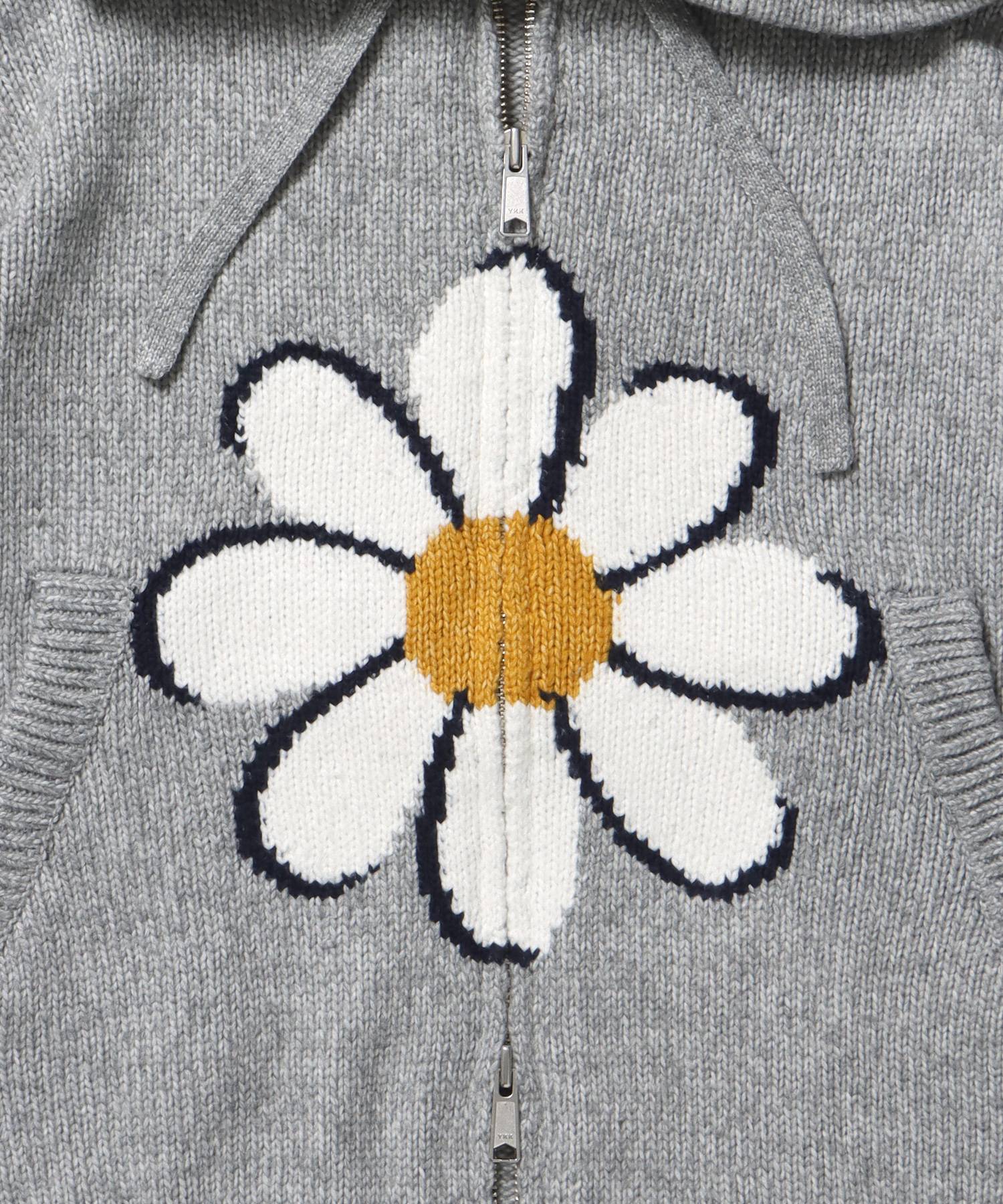 エクアドル風ヘビーニットジップアップ / ニット ダブルジップ ジップパーカー 短丈 フーディ アッシュグレー