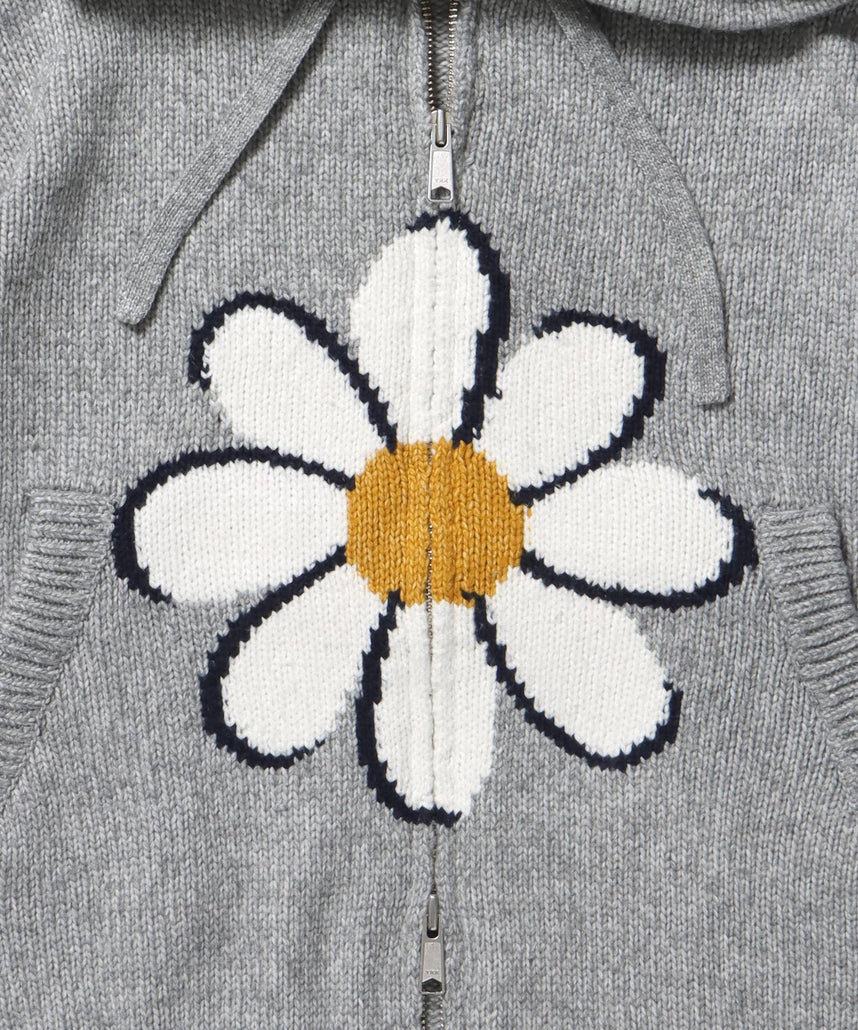 エクアドル風ヘビーニットジップアップ / ニット ダブルジップ ジップパーカー 短丈 フーディ アッシュグレー