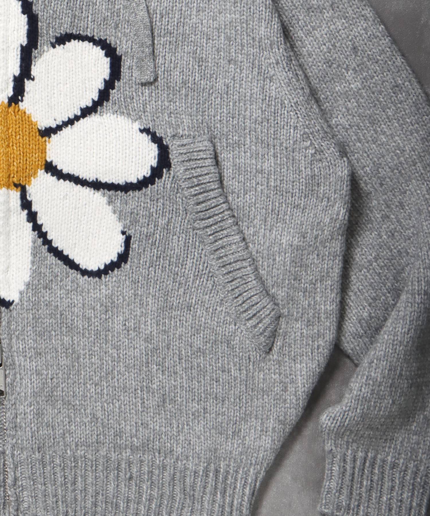 エクアドル風ヘビーニットジップアップ / ニット ダブルジップ ジップパーカー 短丈 フーディ アッシュグレー